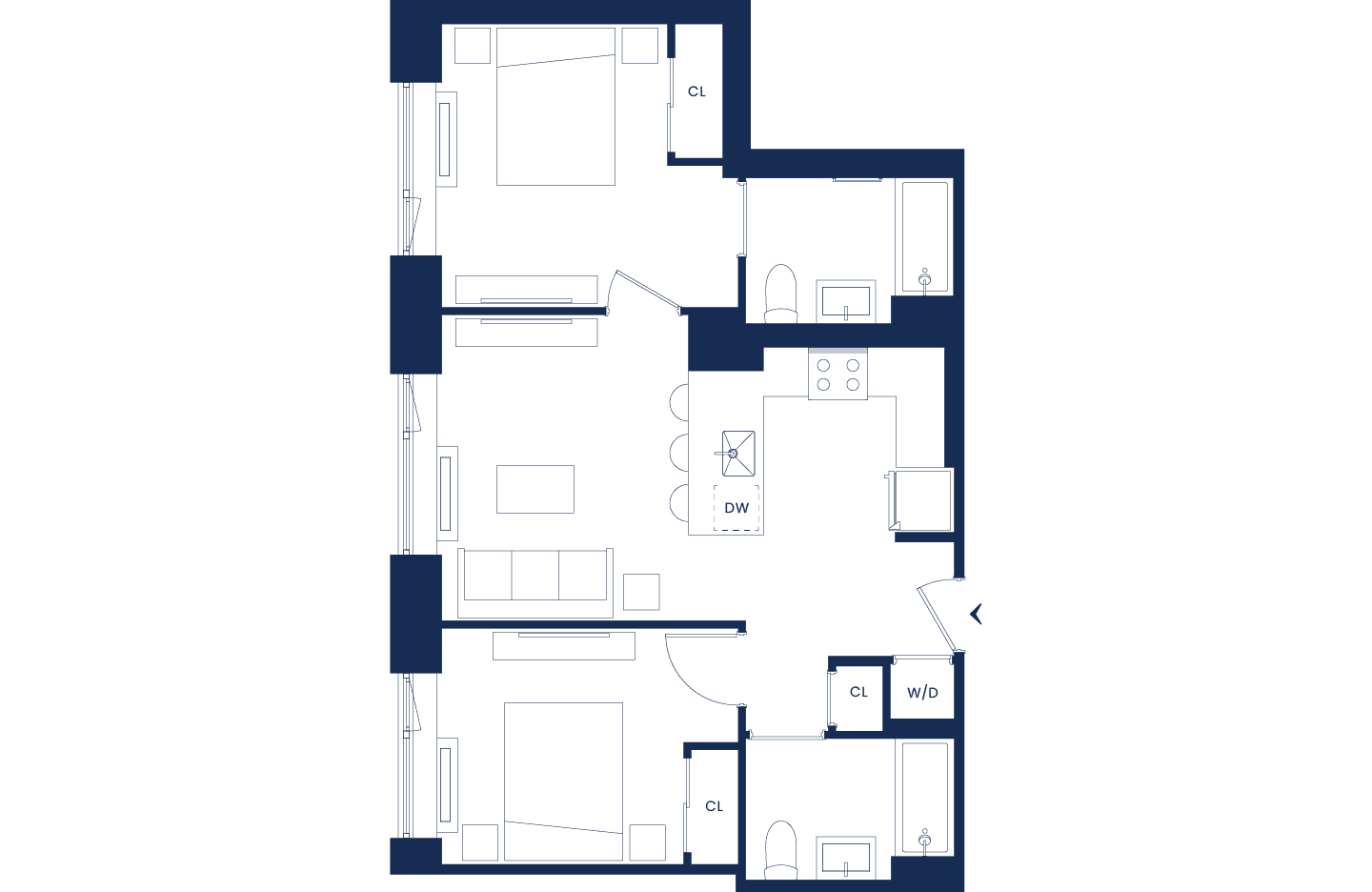 Classic 2 Bedroom Floorplan West Tower Floors 2-12