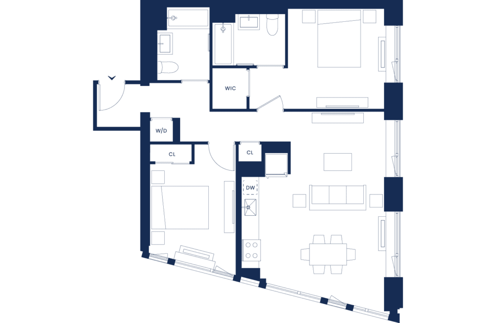 Modern 2 Bedroom West Tower Floor 2-12