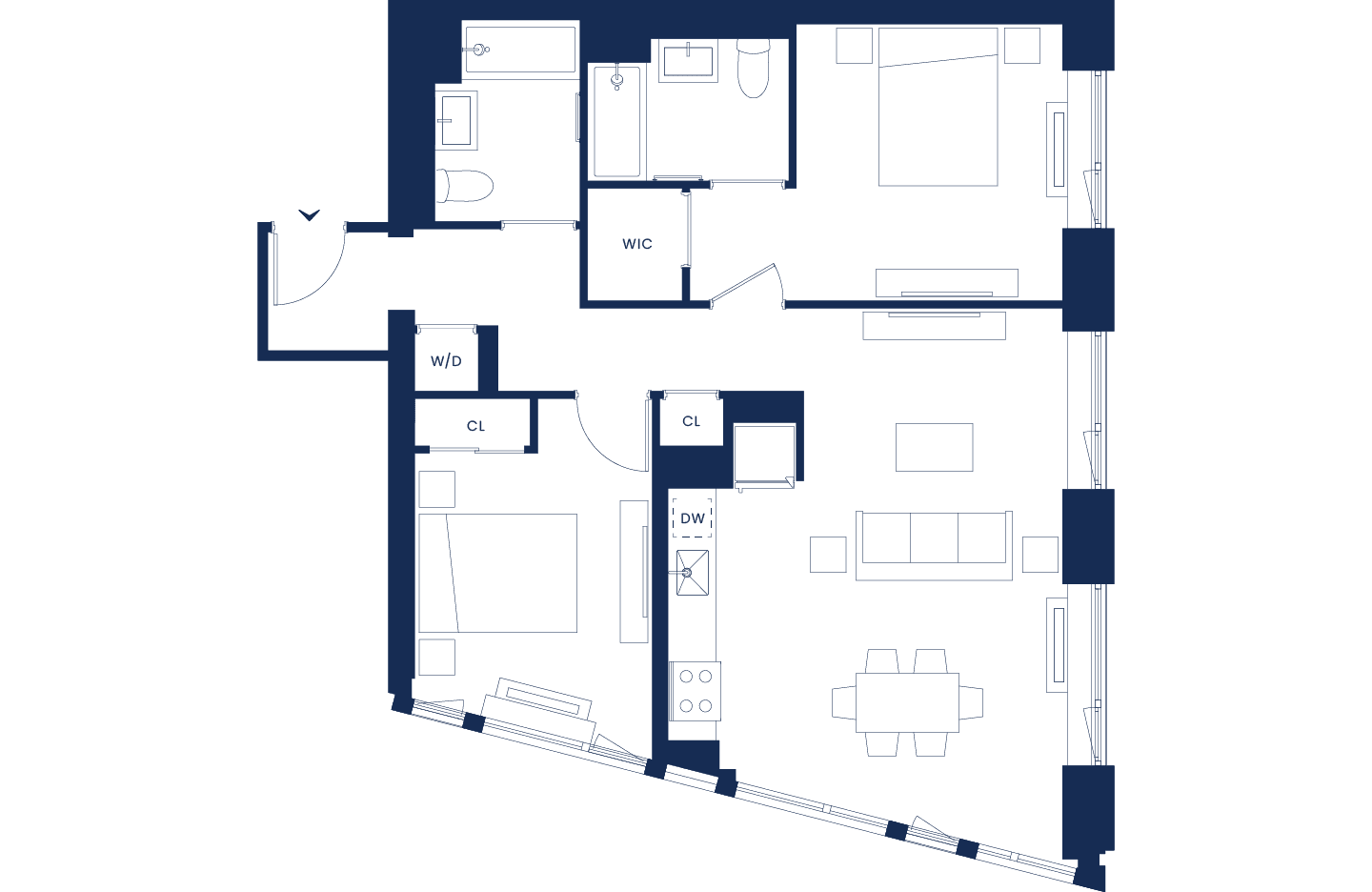 Modern 2 Bedroom West Tower Floor 2-12