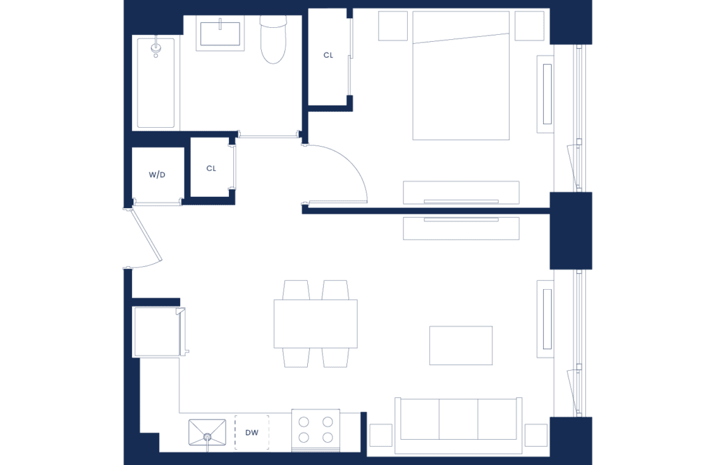 Classic 1 Bedroom Floorplan East Tower Floors 2-6