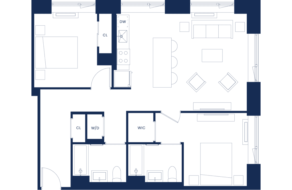 Classic 2 Bedroom Floorplan East Tower Floors 2-7