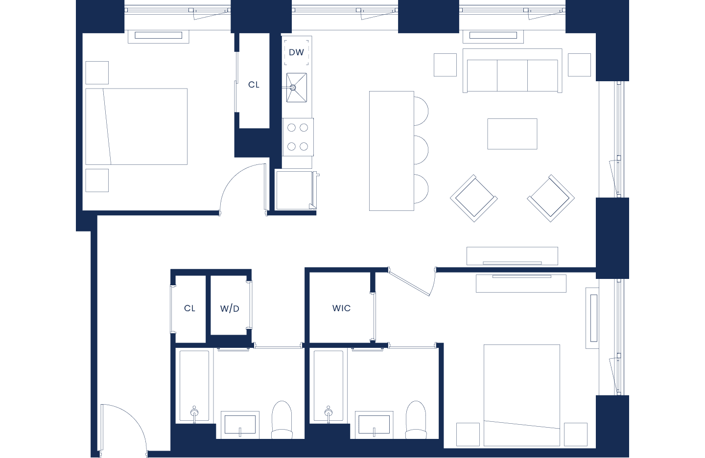 Classic 2 Bedroom Floorplan East Tower Floors 2-7