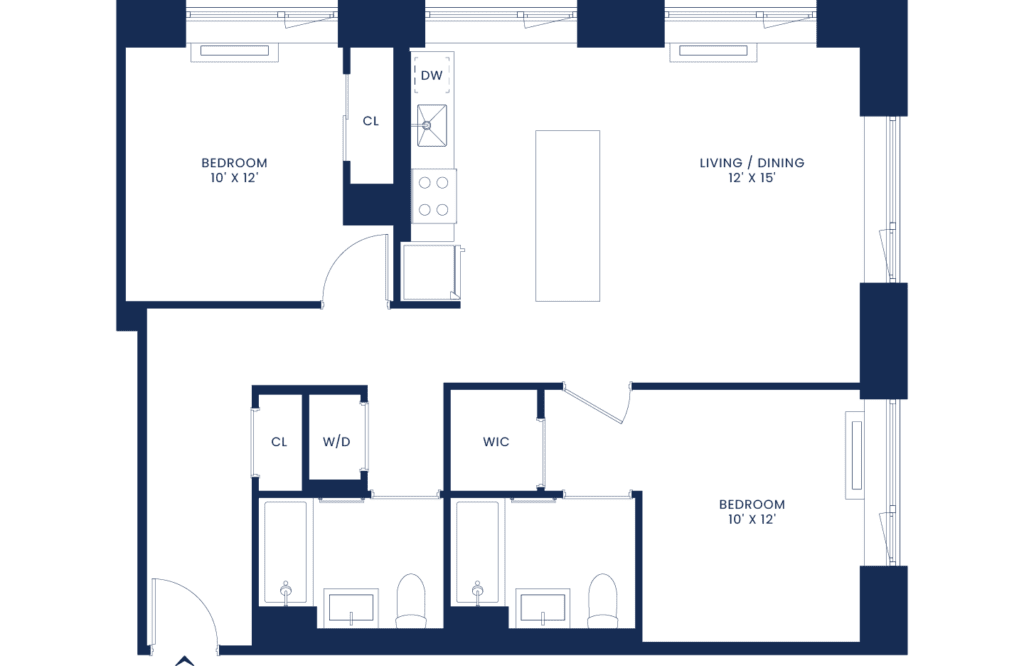 Classic 2 Bedroom Floorplan East Tower Floors 2-7