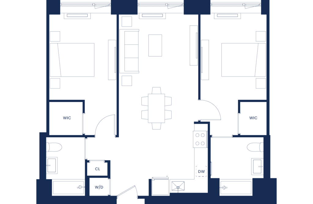 Classic 2 Bedroom Floorplan West Tower Floors 2-9