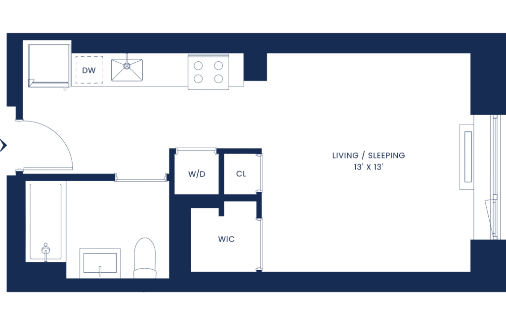 Classic Studio Floorplan West Tower Floors 2-12