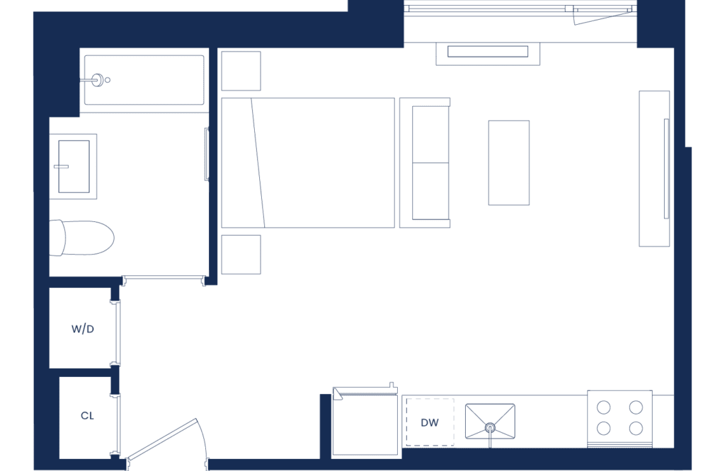 Classic Studio Floorplan West Tower Floors 4-12