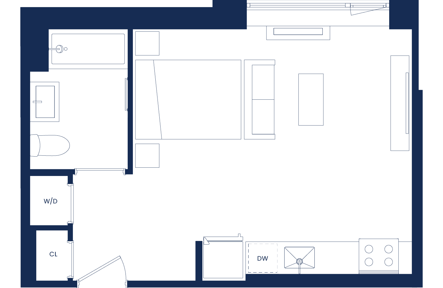 Classic Studio Floorplan West Tower Floors 4-12