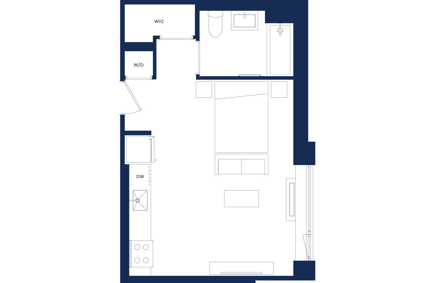 Classic Studio Floorplan West Tower Floors 9-11