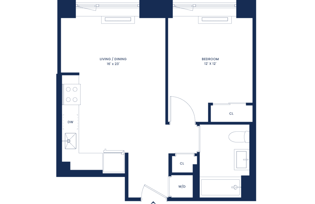 Lux 1 Bedroom Floorplan in West Tower, Floors 2-11