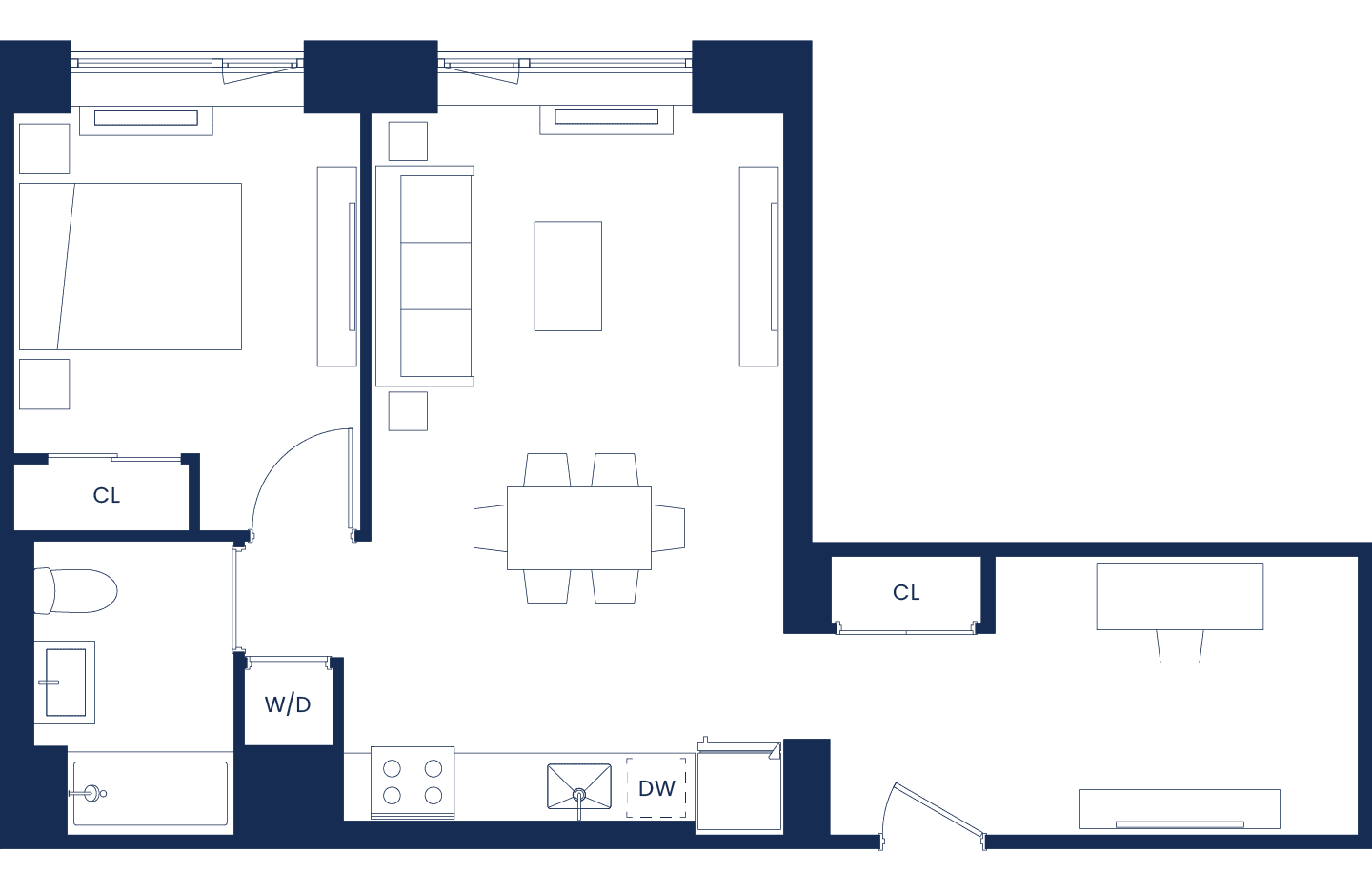Modern 1 Bedroom + Home Office West Tower Floorplan Floors 2-11