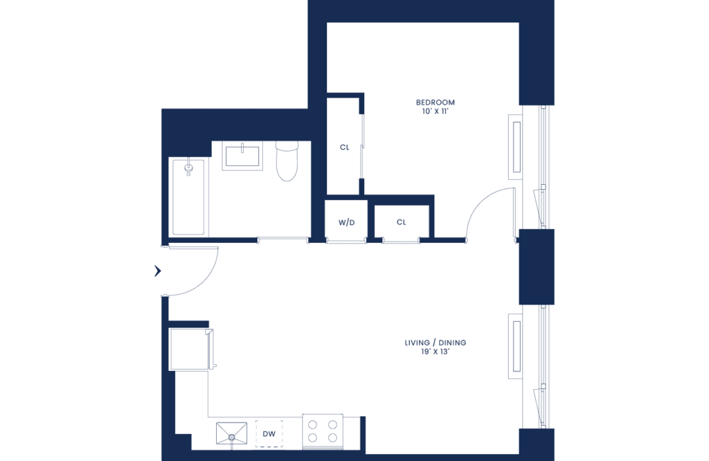 Modern 1 Bedroom Floorplan East Tower Floors 2-12