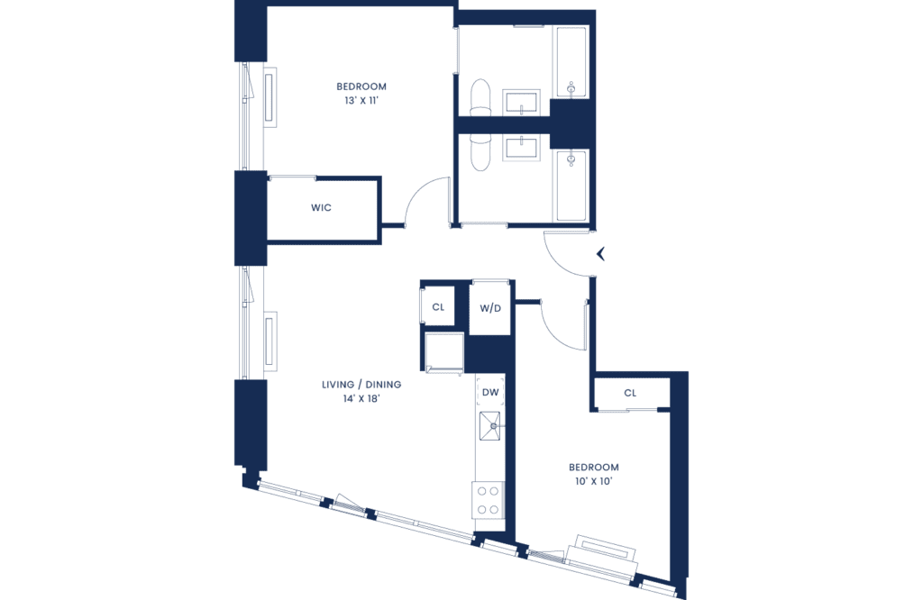 2 Bedroom Modern Floorplan West Floors 2-12