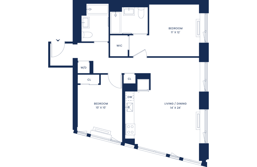 Modern 2 Bedroom West Tower Floor 2-12