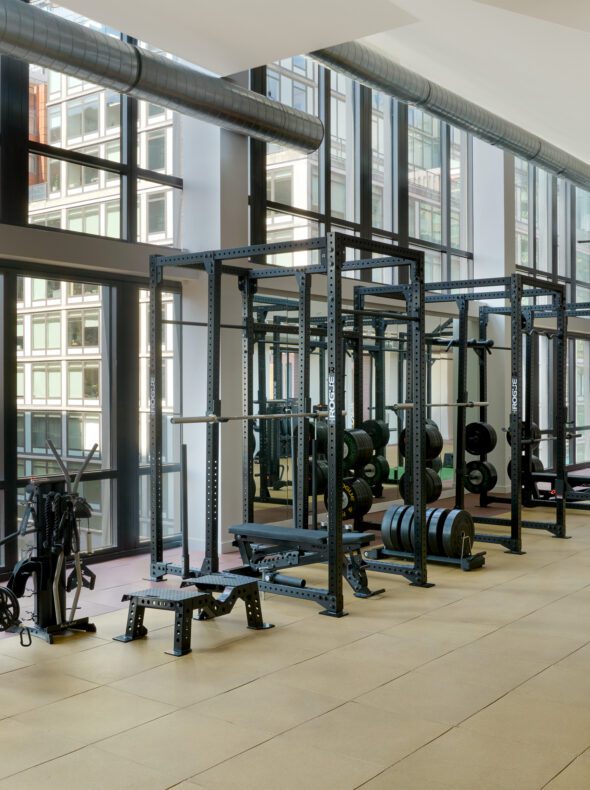 Fitness Lounge with Cardio, Strength Training and Yoga Studio at Jasper in Hunters Point, Long Island City