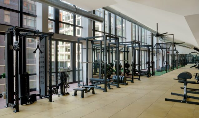 Fitness Lounge with Cardio, Strength Training and Yoga Studio at Jasper in Hunters Point, Long Island City